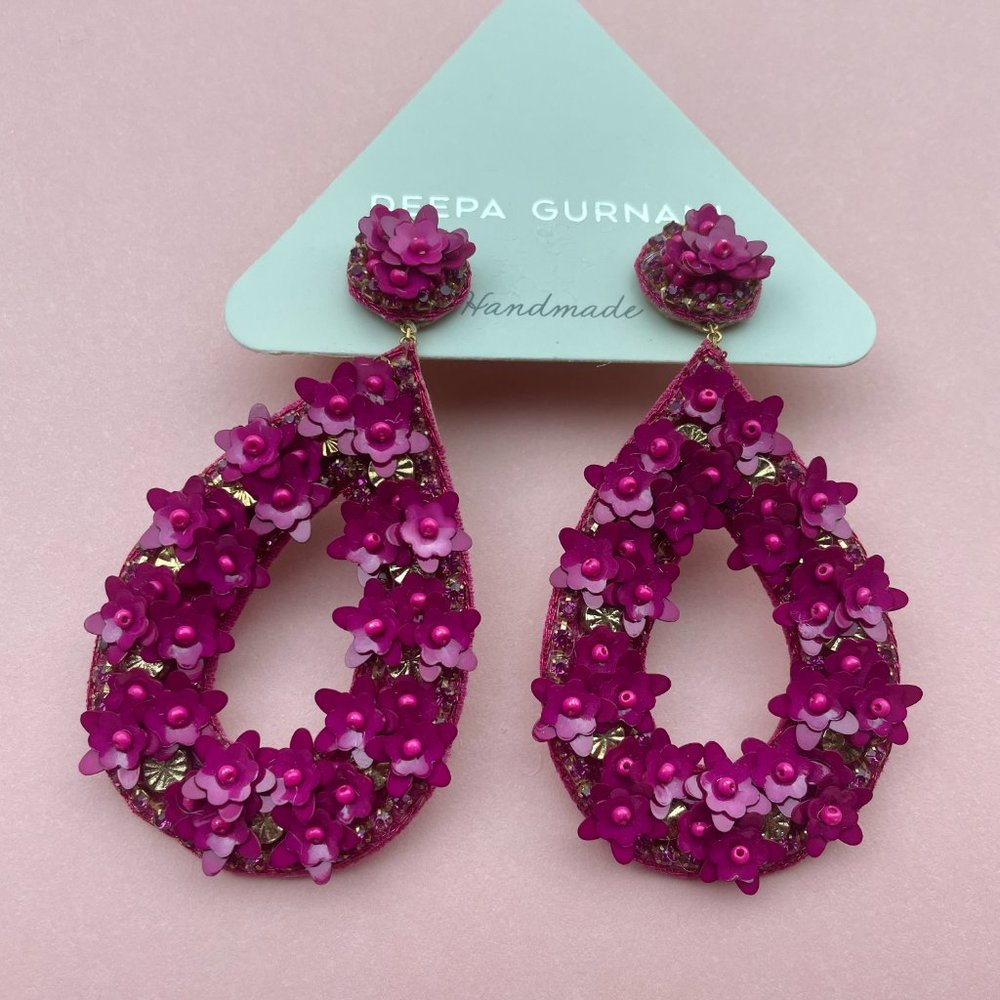 NWT Deepa Gurnani Anthropolgie Beaded Crystal Flower Statement Earrings